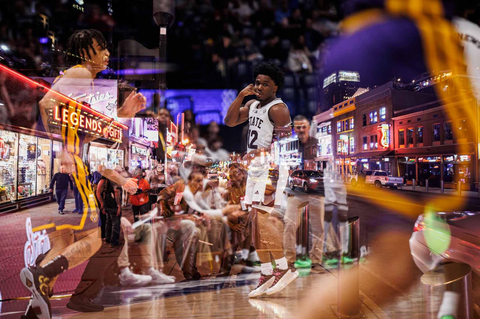 Collage of Mississippi State Men's basketball at the SEC tournament.